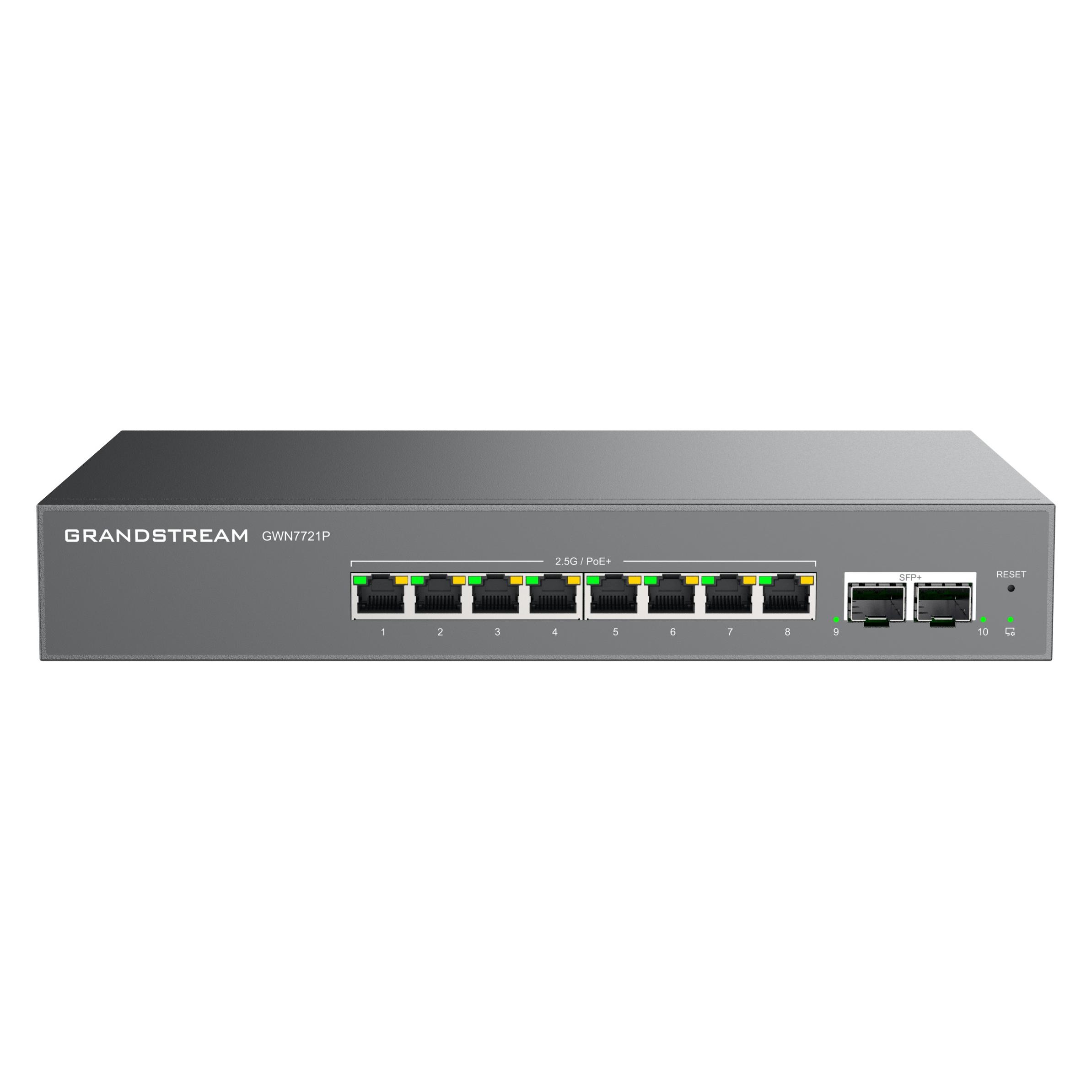 Grandstream Switch L2 Lite 8x2,5G + 2x10G SFP Budget PoE 60W (8 Ports) (GWN7721P)