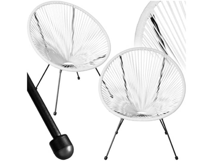 tectake® 2er Set Stuhl Acapulco Design, Gartenstuhl, Gartenstühle im Retro Design, Indoor und Outdoor Sessel für Garten, Wintergarten, als Terrassenstühle oder Balkon Sessel - weiß