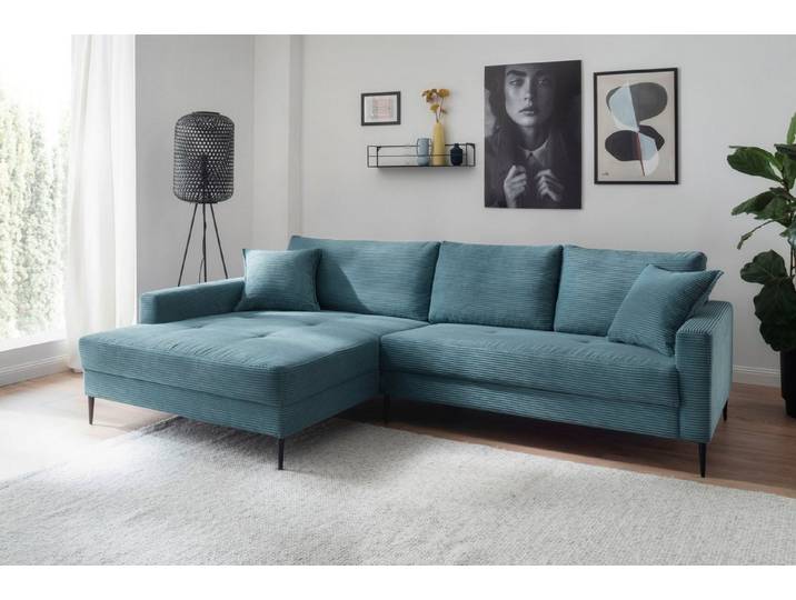 OTTO home Ecksofa Summer L-Form, B: 280cm, in Cord & Struktur, wahlweise mit Kopfstützen, schwarze Metallfüße