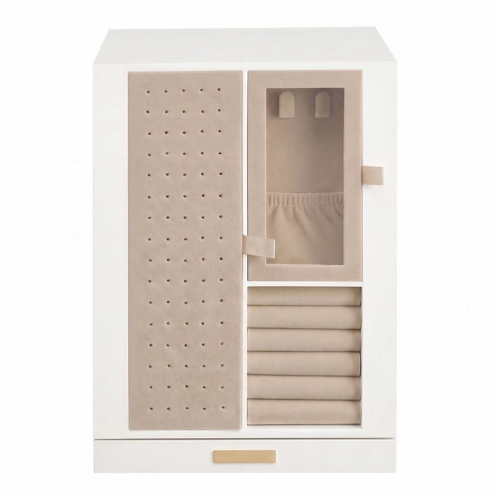 SONGMICS Drehbarer Schmuckorganizer mit 4 Schubladen, 17 x 15,2 x 23,1 cm, Weiß JBCB35211WD01