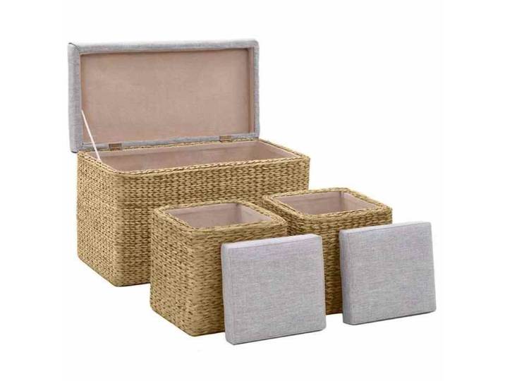 Nouveauté Meuble Banc coffre - LIYUET - Banc avec 2 poufs Jacinthe d'eau - Gris 82764