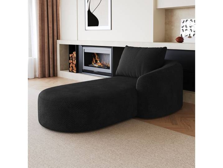 Canapé Méridienne Droite En Tissu Noir Canapé Design FloraGrace Pour Salon Sans Montage 168x106x85cm