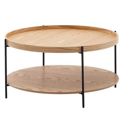 Eichenfurnier Couchtisch mit Stauraum, Metallgestell, Erhöhter Rand. 78x78x40 cm | Kadima Design