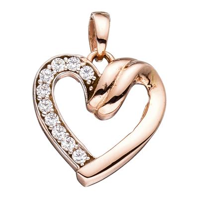 Herzanhänger JOBO "Anhänger Herz", rosa (roségold 333), Schmuckanhänger, Damen, Roségold 333, 333 Roségold mit 10 Zirkonia