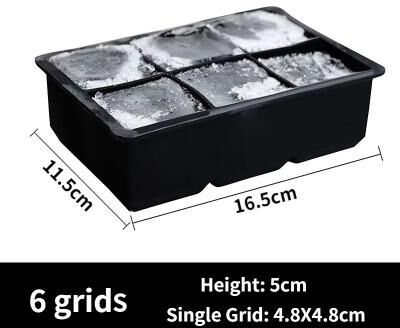 Inspire Curations Large Square Silicone Ice Cube Mold Tray (4 6 8 15 Grid) For DIY Cocktail Ice 6grid without lid