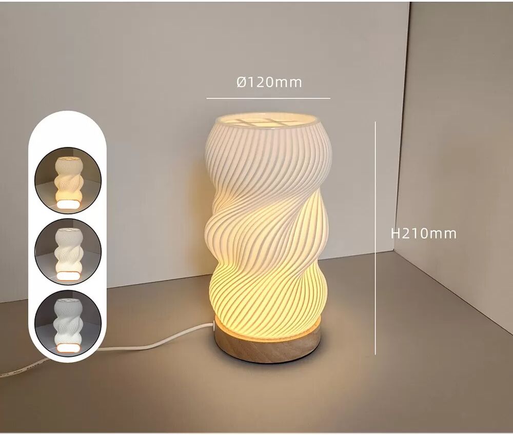 INF 3D-gedruckte Vasenlampe - USB-dimmbare Tischlampe mit Holzfuß