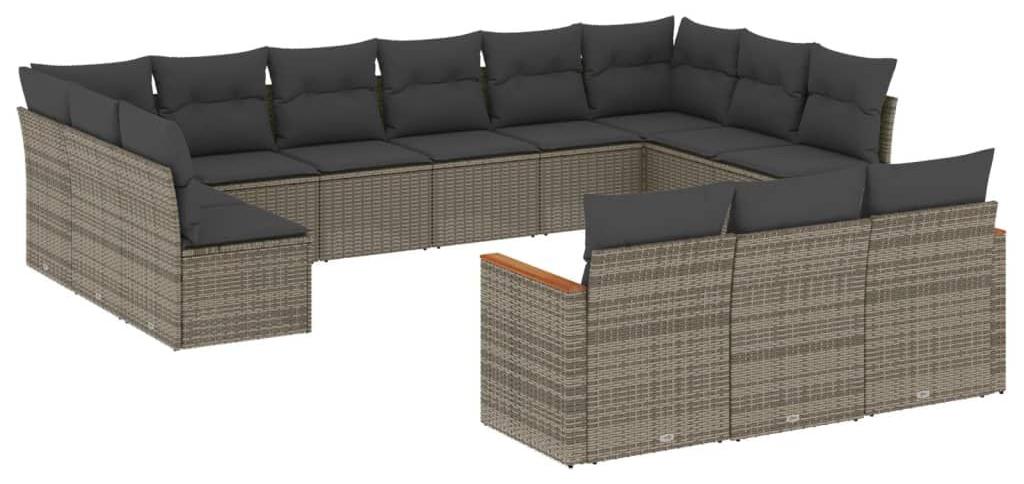 Loungeset, 13-teilig, Grau - Polyratan - 13 Sitzplätze - Inklusive Kissen
