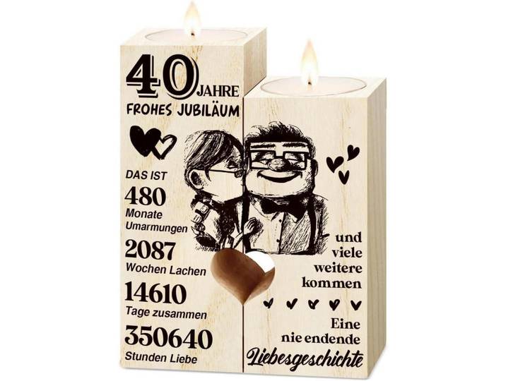 Kerzenständer Holz 40. Hochzeitstag Geschenk, Braun, 9x12x9 cm, Dekoration, Kerzen & Kerzenhalter, Teelichthalter