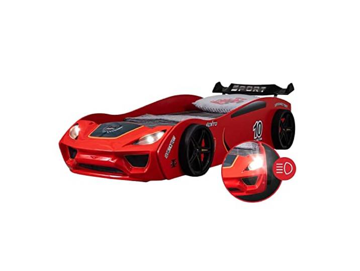 Coemo Kinder Autobett Dream Racer Kinderbett 90x200, Farbe Rot Rennbett, Kinderbett mit Lattenrost, Design ist sehr stabil durch die MDF Holz Konstruktion, Hingucker im Kinderzimmer