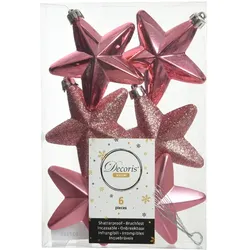 Christmas Decorations 6 Sterne 7cm Christbaumschmuck Kunststoff Weihnachtsbaumschmuck Anhänger pink