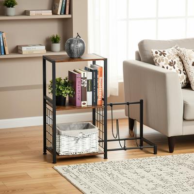 Homy Casa Record Player Stand with Media Shelves & Guitar Rack