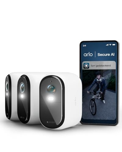 Arlo Essential 3 2K XL WiFi-buitencamera set met 3 witte camera's, nachtzicht in kleur, sirene en tweerichtingsaudio