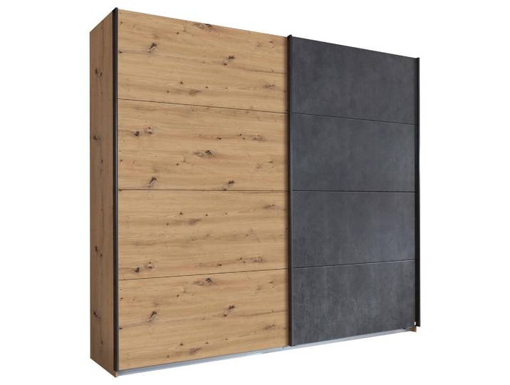 Rauch Möbel Schwebetürenschrank, Anthrazit, Eiche Artisan, 2 Fächer, 226x210x62 cm, Blauer Engel, Made in Germany, Schlafzimmer, Kleiderschränke, Kleiderschränke 2-türig
