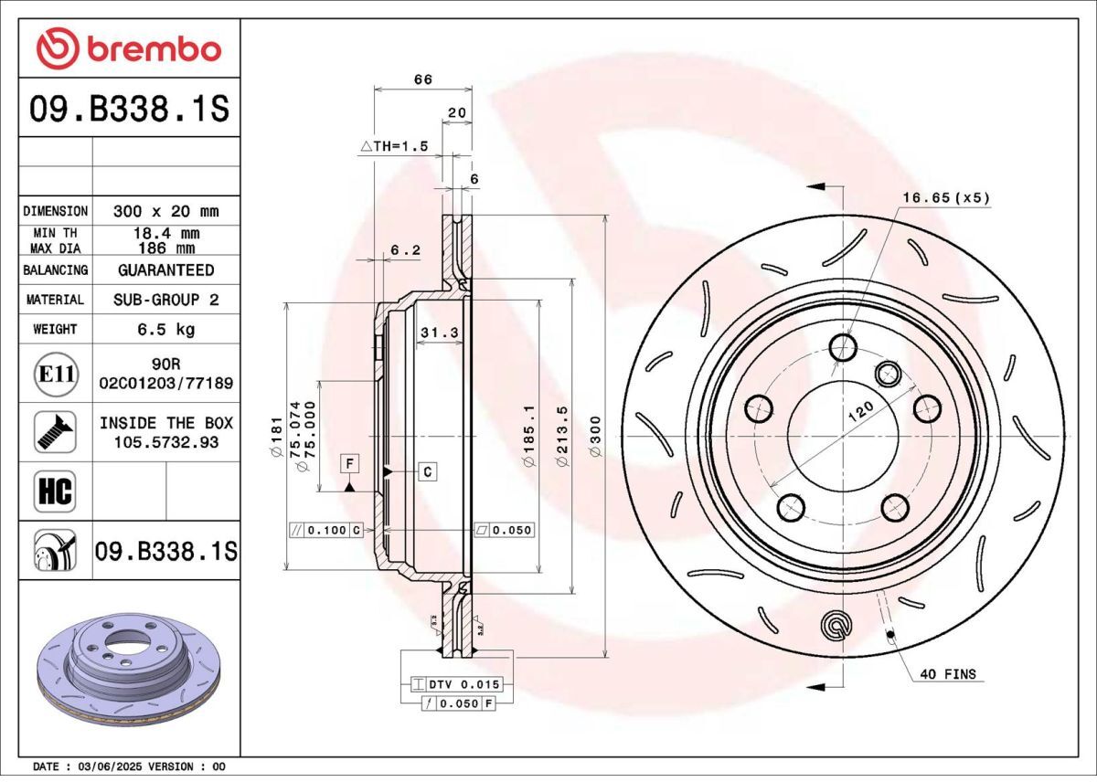 Bremsscheibe BREMBO 09.B338.1S, 1 Stück