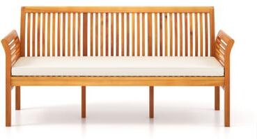 Costway 62.5 Inches Patio 3-Seat Wood Bench with Soft Seat Cushions-White