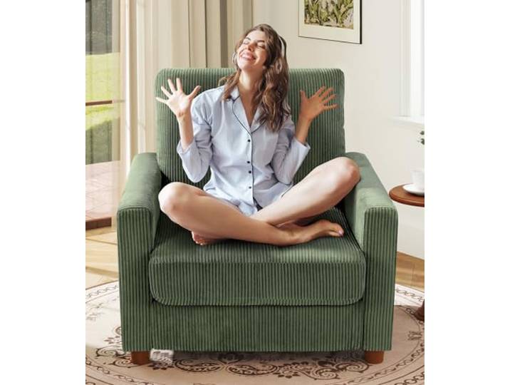 Kidirect Cord Sofa 1 Sitzer, 90CM Lesesessel Bequem, Sessel Wohnzimmer Big Sessel 57CM Extra Tiefe Sitze, Werkzeugfreie Montage, Modernes Sofa Klein fürs Büro, Sessel Schlafzimmer Sofas Waldgrün
