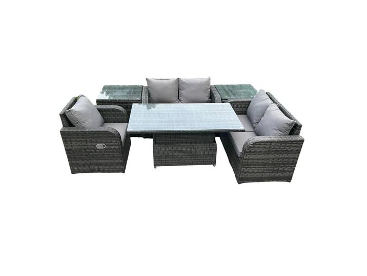 Fimous Gartenmöbelset Polyrattan 5-Sitzer, Dunkelgrau, Metall, Gartenmöbel, Gartengarnituren, Gartenmöbel-Sets