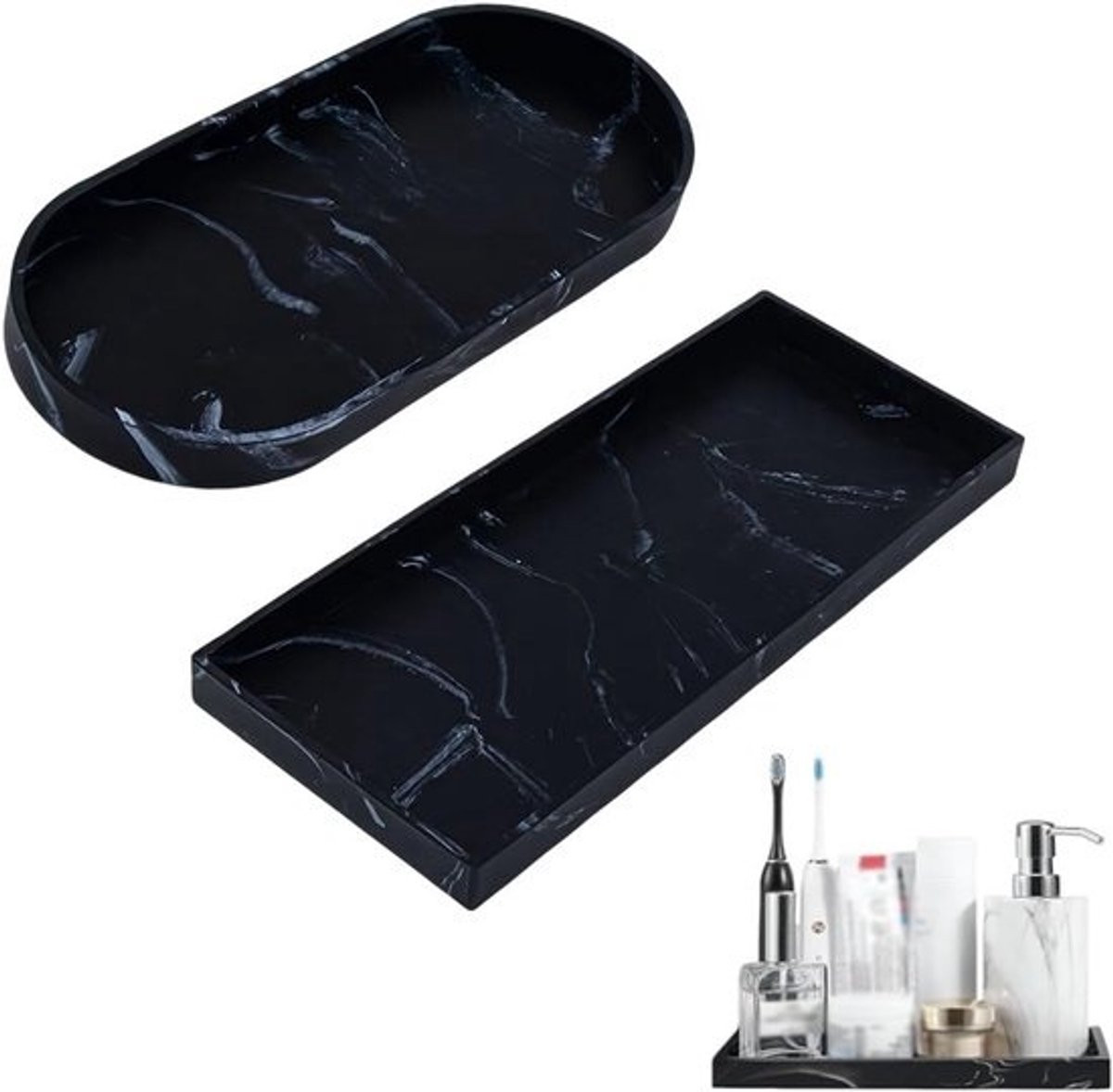 Set van 2 decoratieve dienbladen in marmerlook voor de badkamer en keuken