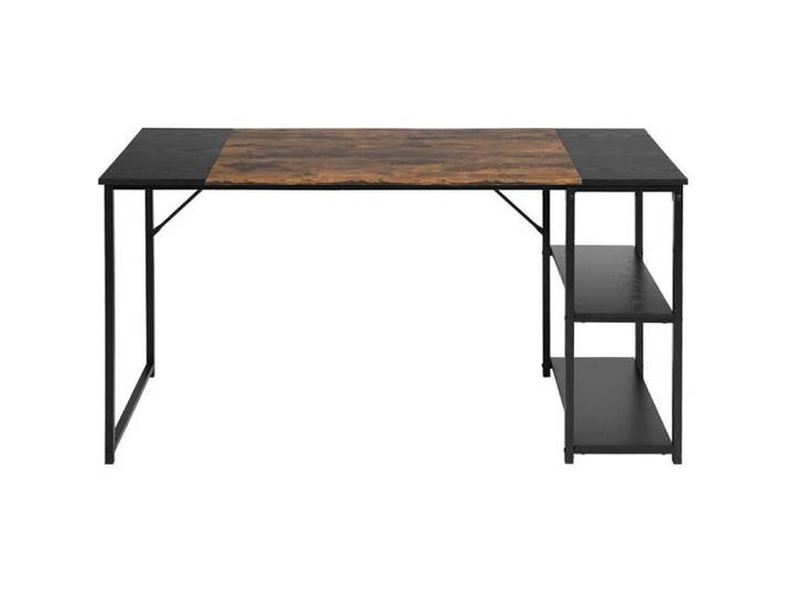 Bureau - FURNITURER - L140cm - MDF+Métal - Réservoir double couche - Noir & brun rétro