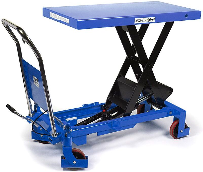 HBM Tavolo da lavoro mobile / tavolo elevatore 1000 kg blu