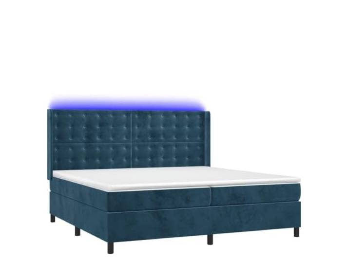 PUGYNBK Boxspringbett, 200 x 200 cm, Samt, Dunkelblau Verstellbares Kopfteil, LED-Lichter, Taschenfederkernmatratze, weicher Schutz