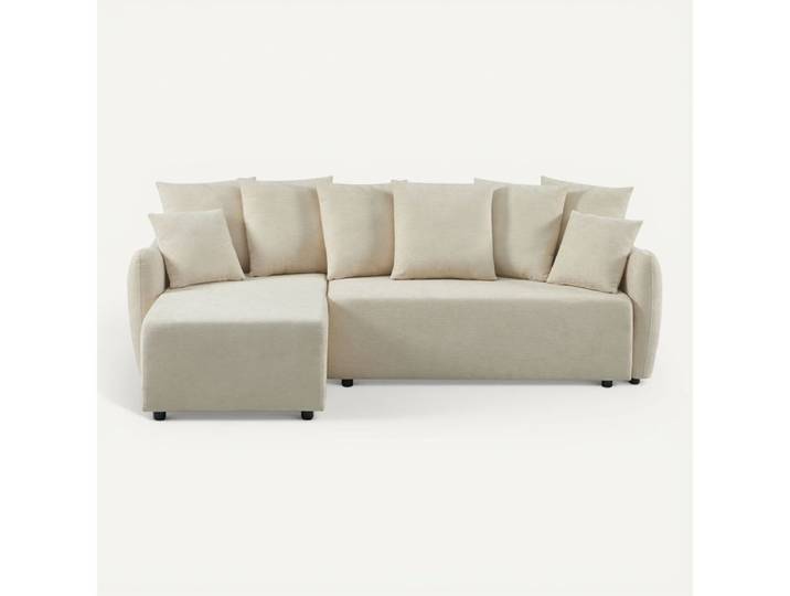 Canapé d'angle convertible méridienne réversible ELLIOT en tissu texturé beige