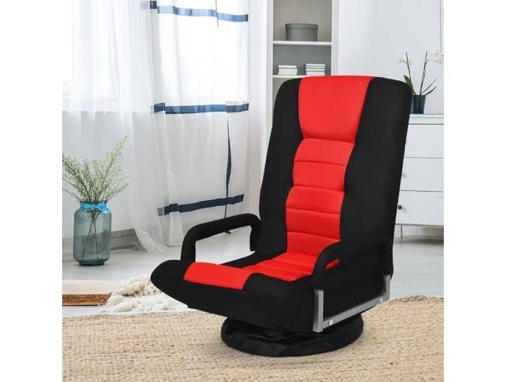 GIANTEX Fauteuil Relax Pivotant et Pliable Dossier Réglable à 6 Positions+ Pivotant à 360° Fauteuil de Sol Inclinable Noir+Rouge