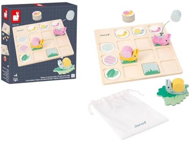 Janod - Educatieve serie - Dubbele tafel - 18 accessoires van FSC-hout + 57 kaarten - Educatief spel voor kinderen - vanaf 4 jaar, J05086