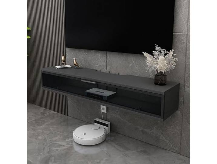 tv schrank Schwimmender TV-Ständer, wandmontierter TV-Schrank, platzsparend Unter dem TV-Regal for Schlafzimmer und Wohnzimmer aus Holz