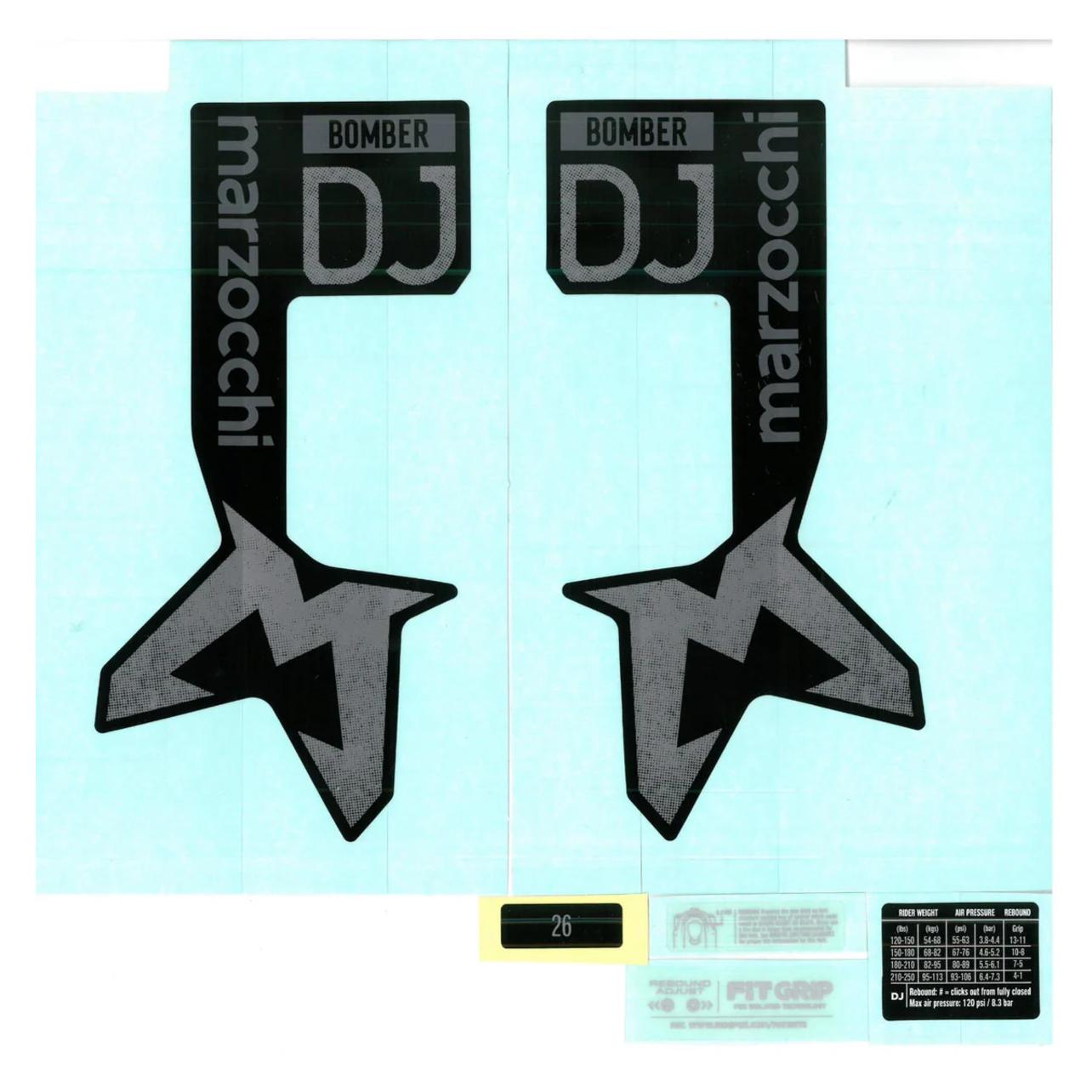 Fox Decal Kit: Marzocchi 2024, Bomber DJ, Neutral Matte Black Logo, Matte Black Fork FK (803-01-977)