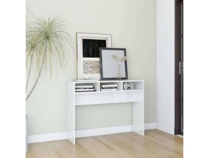 KLGBNCVE Konsolentisch Hochglanz-Weiß 105x30x80 cm Holzwerkstoff Flurtisch Pflegeleichte Oberfläche, schlankes Design, platzsparend für schmale Flure, vielseitig nutzbar als Ablage