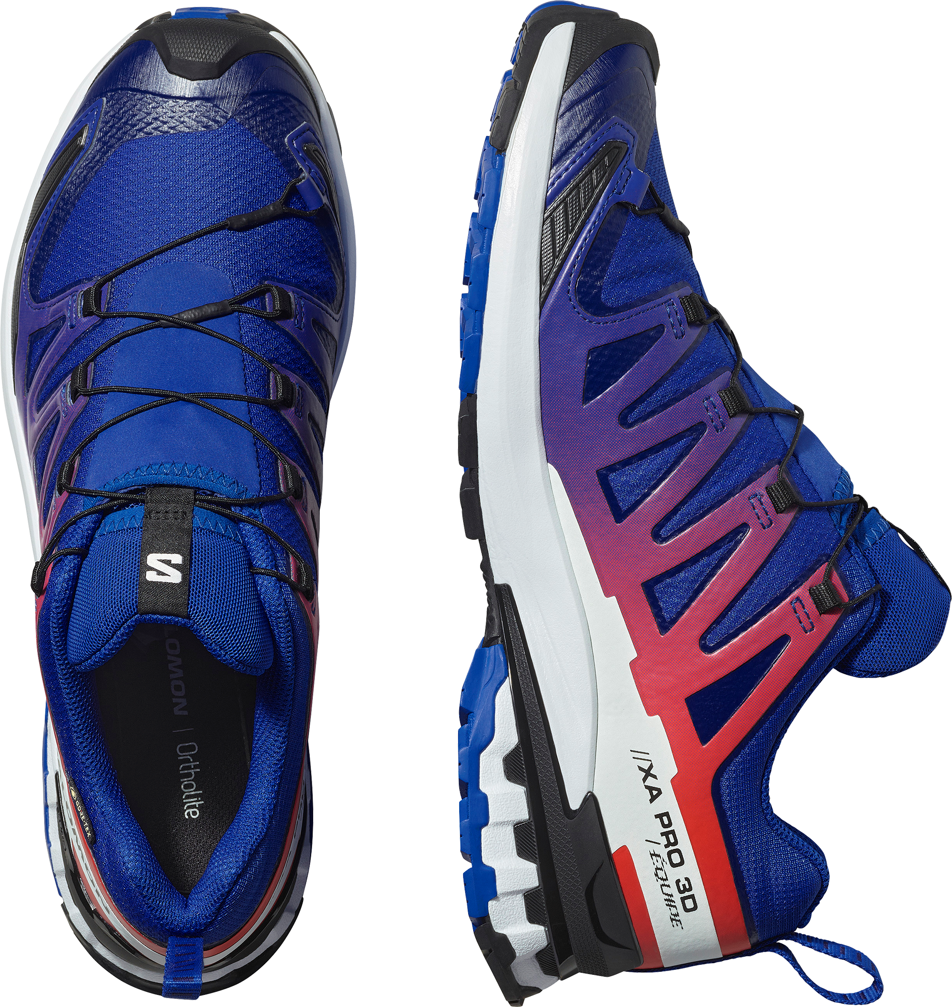 Trailrunningschuh SALOMON "XA PRO 3D V9 GORE-TEX EQUIPE", Herren, Gr. 46, surf the web, fiery rot, weiß, Synthetik, Textil, mehrfarbig, Schuhe Trailrunningschuh, wasserdicht surf the web, fiery rot, weiß 46
