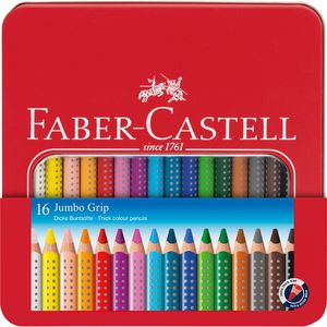 Faber-Castell Buntstifte Jumbo Grip 110916, farbig sortiert, im Metalletui, 16 Stück