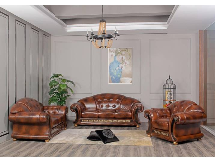SOFORT LIEFERBAR Chesterfield Oriental XL Leder Sofagarnitur 3/2/1 Antique-Brown SONDERPREIS