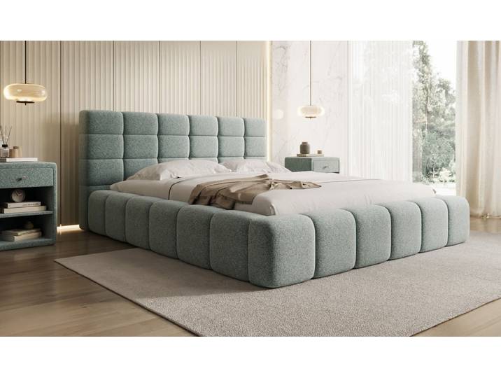 Designer Polsterbett Marshmallow in Strukturstoff mit Stauraum - 140x200 - Schwarz - Luxusbetten24