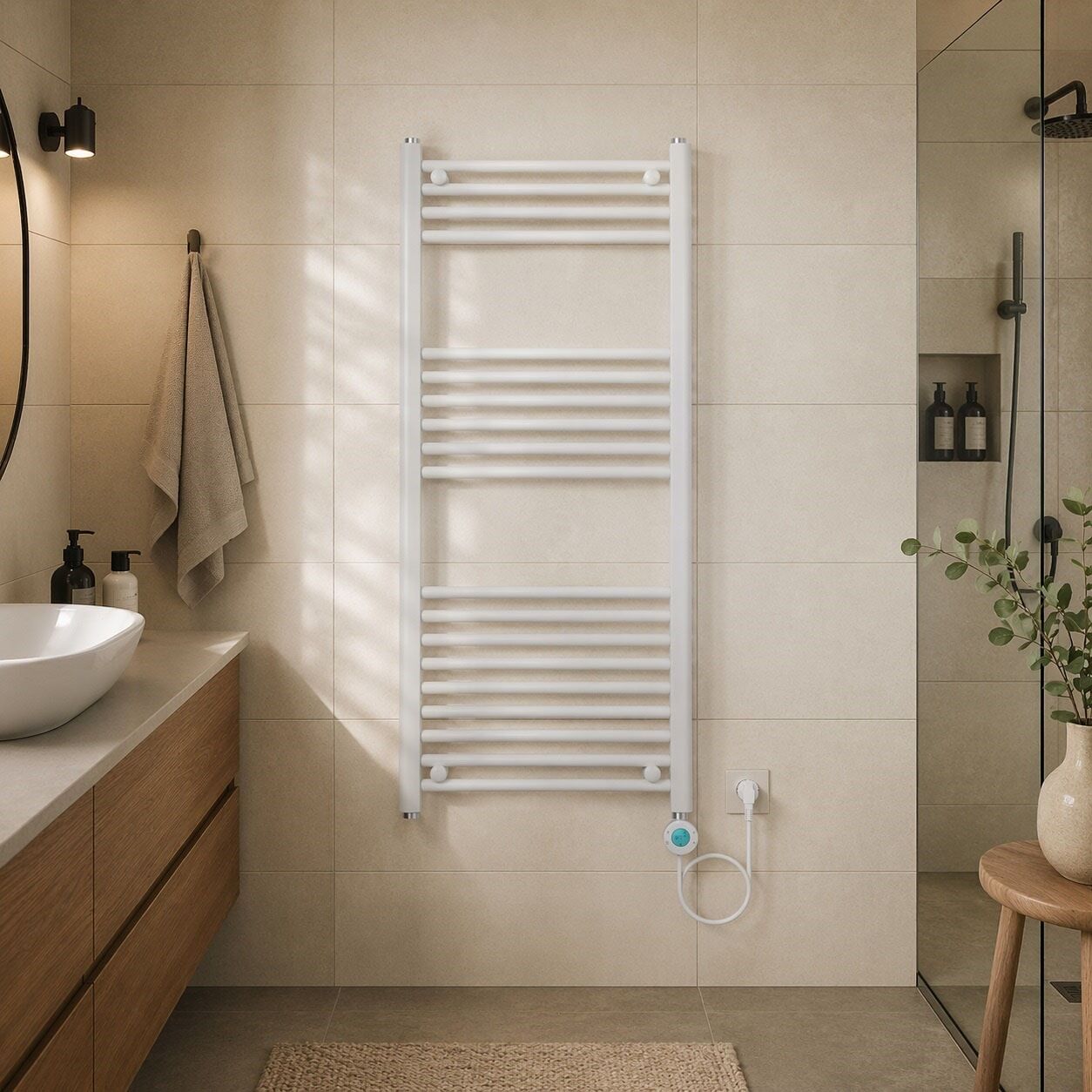 Badheizkörper SANOTECHNIK "E-Bozen 50x112cm", weiß, B:50cm H:112cm T:8cm, Stahl, Heizkörper, Badheizkörper, elektrisch, 500W