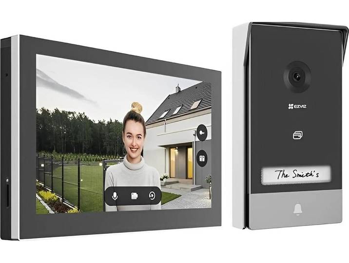 Interphone vidéo EZVIZ EP7\, 2K\, écran tactile 7 pouces\, batterie/énergie solaire\, application\, résistant aux intempéries\, 1 pièce.