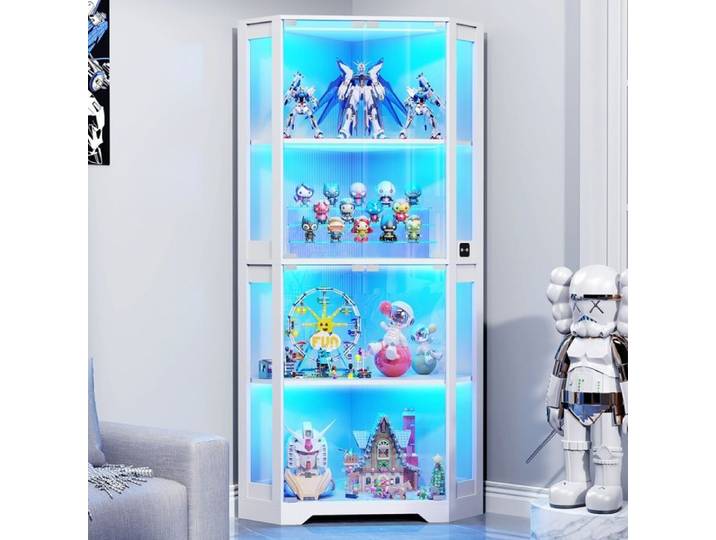 Vitrine d'angle - BROTTAR - BROTTAR - H165 cm - Éclairage LED 3 couleurs - Capteur de mouvement