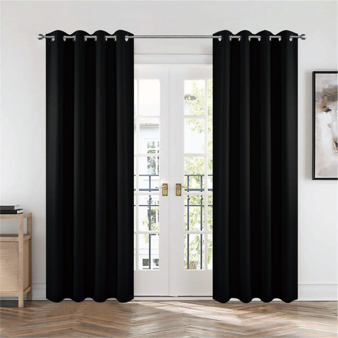 Ebern Designs Frasco Eyelet Blackout Thermal Curtain Pair – Light Blocking & Energy Efficient Black 228.6cm Width x 274.32cm Drop