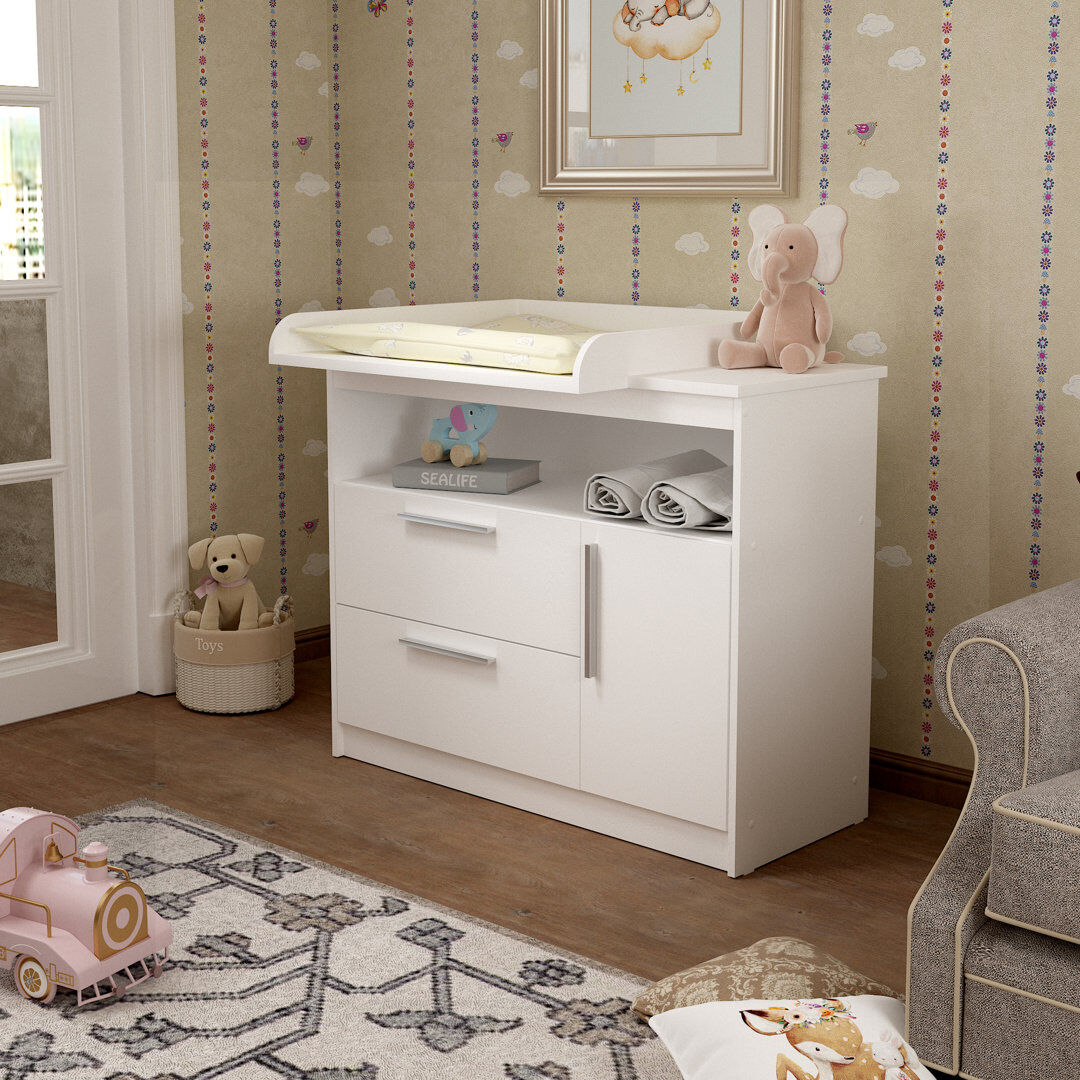 Isabelle & Max 110cm Wide Baby Changing Table with Removable Top, 2 Drawers and Cupboard White 98cm H X 110cm W X 75cm D