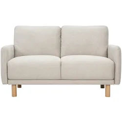 Designer-Sofa für 2 Personen aus beigem Samteffekt-Stoff und hellem Holz BONO