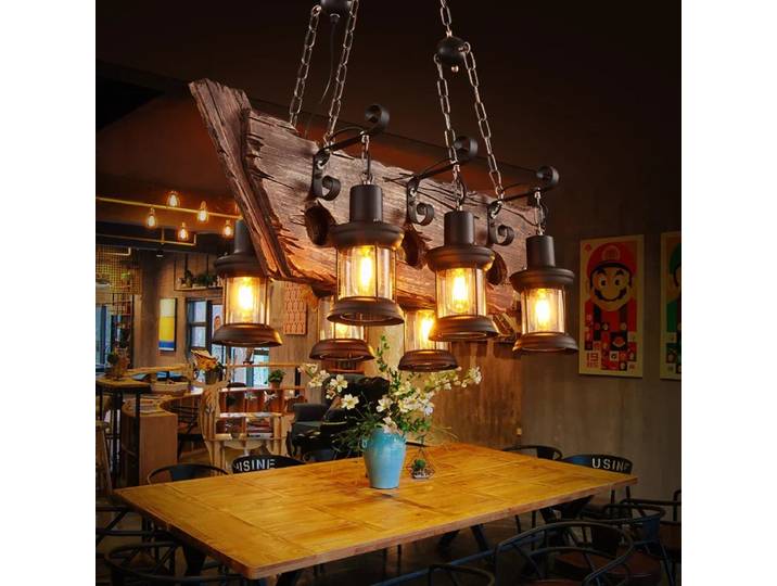 Lustre rétro en bois massif, luminaire décoratif d'intérieur, luminaire pour LOFT Bar, Vintage, industriel, vieux bateau, Suspension en bois