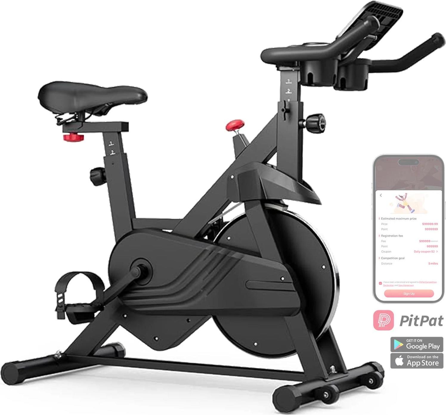 Ergometer Heimtrainer - S1 Fitnessbike - Magnetbremse 1-32 Stufen - Bluetooth - LCD-Display - Verstellbarer Sattel & Lenker - Tragkraft 100 kg - Schwarz/Rot