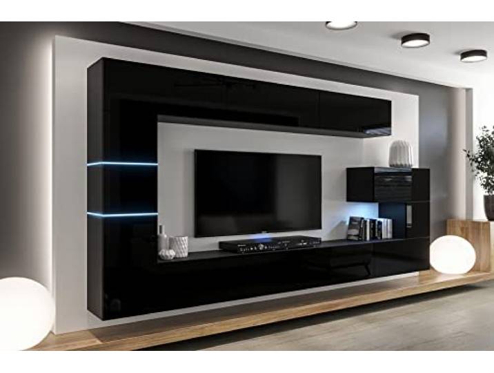 Furnitech Wohnwand Wohnzimmer - Hängend Wohnwand Modern - Schrankwand mit Regale und TV Schrank - Möbel ohne LED (AN89NEW-21B-HG1)