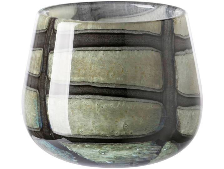 Tischvase FINK MARLY , grün (hellgrün, schwarz), H:11cm Ø:13,5cm, Glas, Vasen, Tischvase, Dekovase, Blumenvase, Windlicht, Vase aus Glas