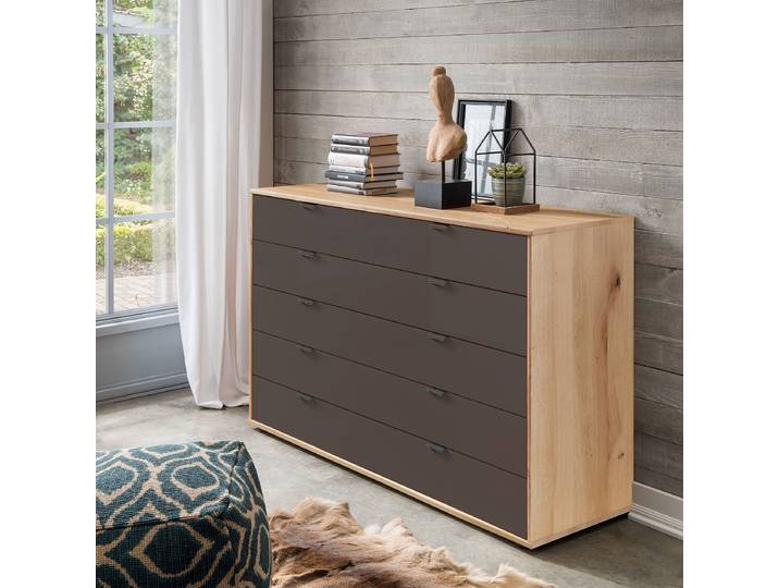 Enfilade avec 5 tiroirs 141 x 86 x 43cm Marron/Mocca Chêne