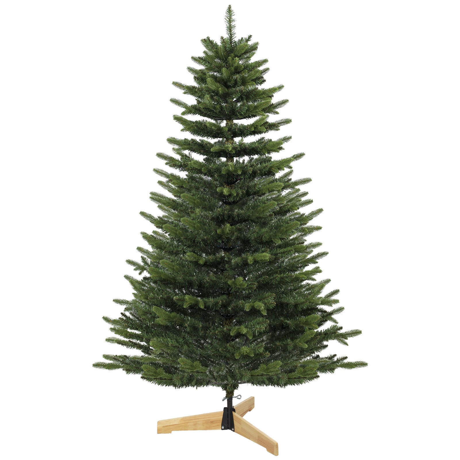 HOMCOM Kunstkerstboom Fraser-spar met houten standaard, Groen, Hoogte: 180 cm