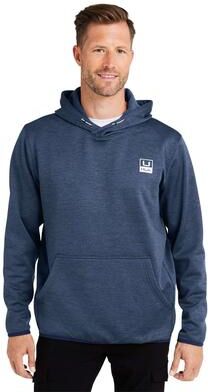 HUK H130093 Men's Coldfront+ Performance Hooded Sweatshirt in Naval Academy Heather size Large   Polyester/Spandex Blend