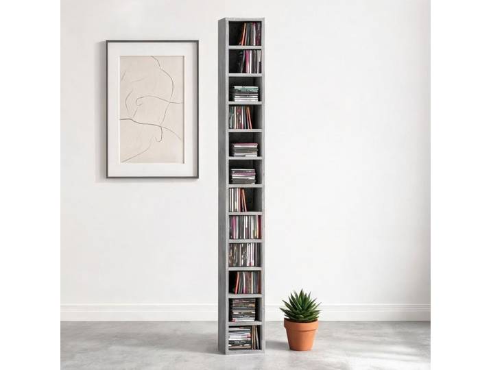 Bibliothèque porte-CD 12 niveaux 204 CD panneaux de particules et MDF 21 x 20 x - Grigio cemento Pannello truciolare MDF 21 x