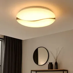 Deckenleuchte Deckenlampe Wohnzimmerlampe Holzleuchte rund CCT Tageslicht, Metall Holz Kunststoff, braun opal weiß, 1x LED 24W 1850lm warmweiß-kaltweiß, DxH 39x8 cm